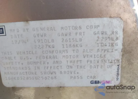 1995 Cadillac Deville z USA, uszkodzony, nr VIN 1G6KD52B5SU256268